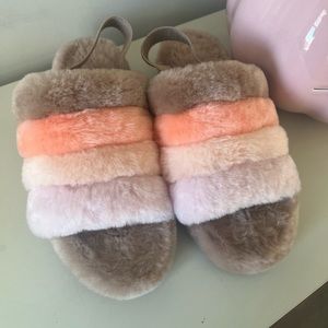 Multi-color UGG Fluff Faux Fur Slingback Sandal